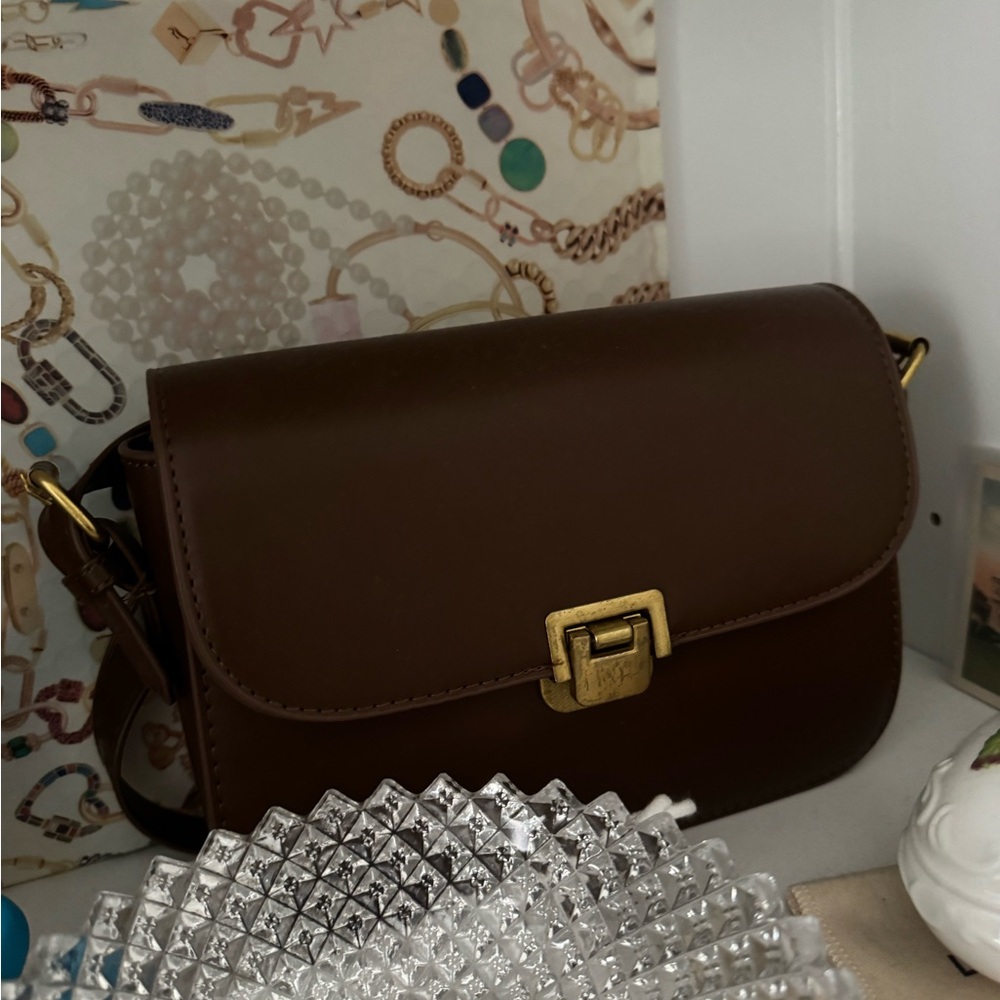 Free People Brown Leather Shoulder Bag with Gold Hardware - Picture 3 of 9
